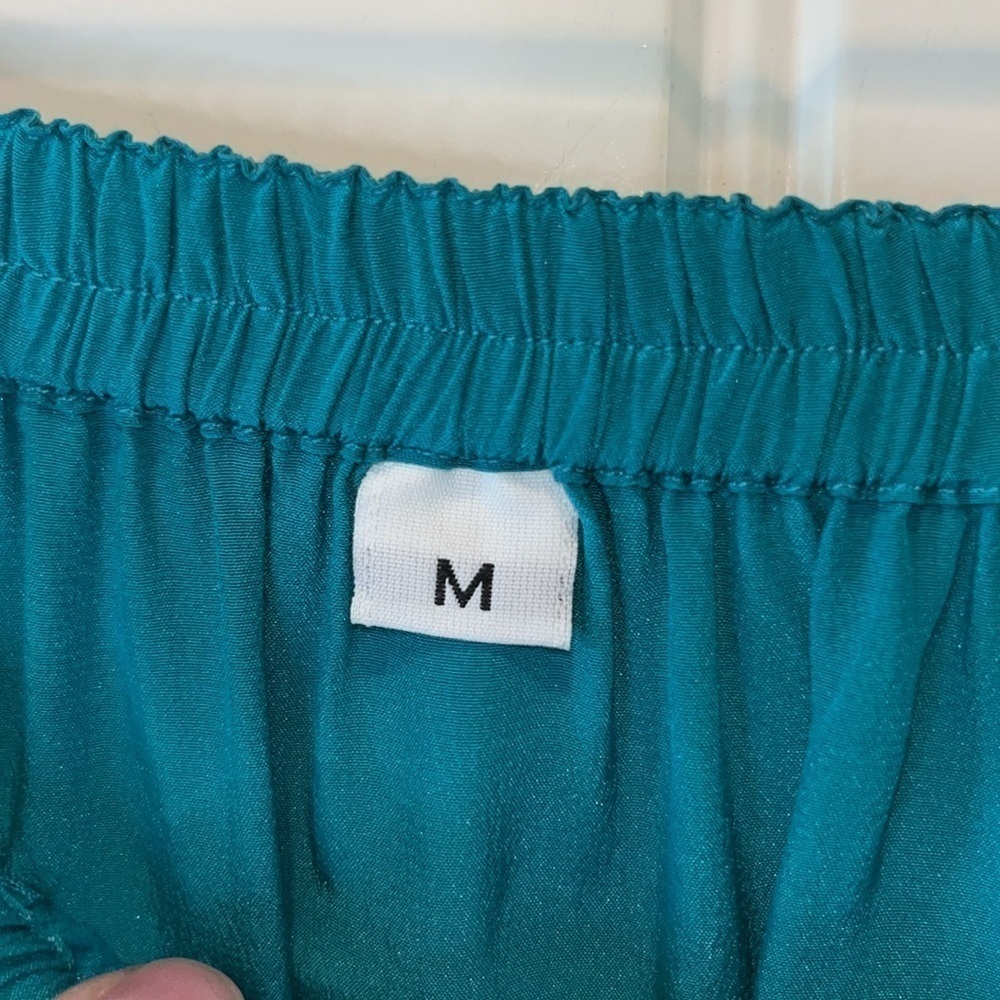 Multi piece Yolanda Lorente teal silk hand painted top skirt and topper size M - Picture 11 of 15